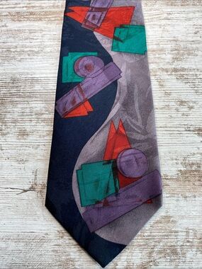 Vintage Enrico Capucci Abstract Geometric Necktie 90s Purple Teal Red Wide Tie